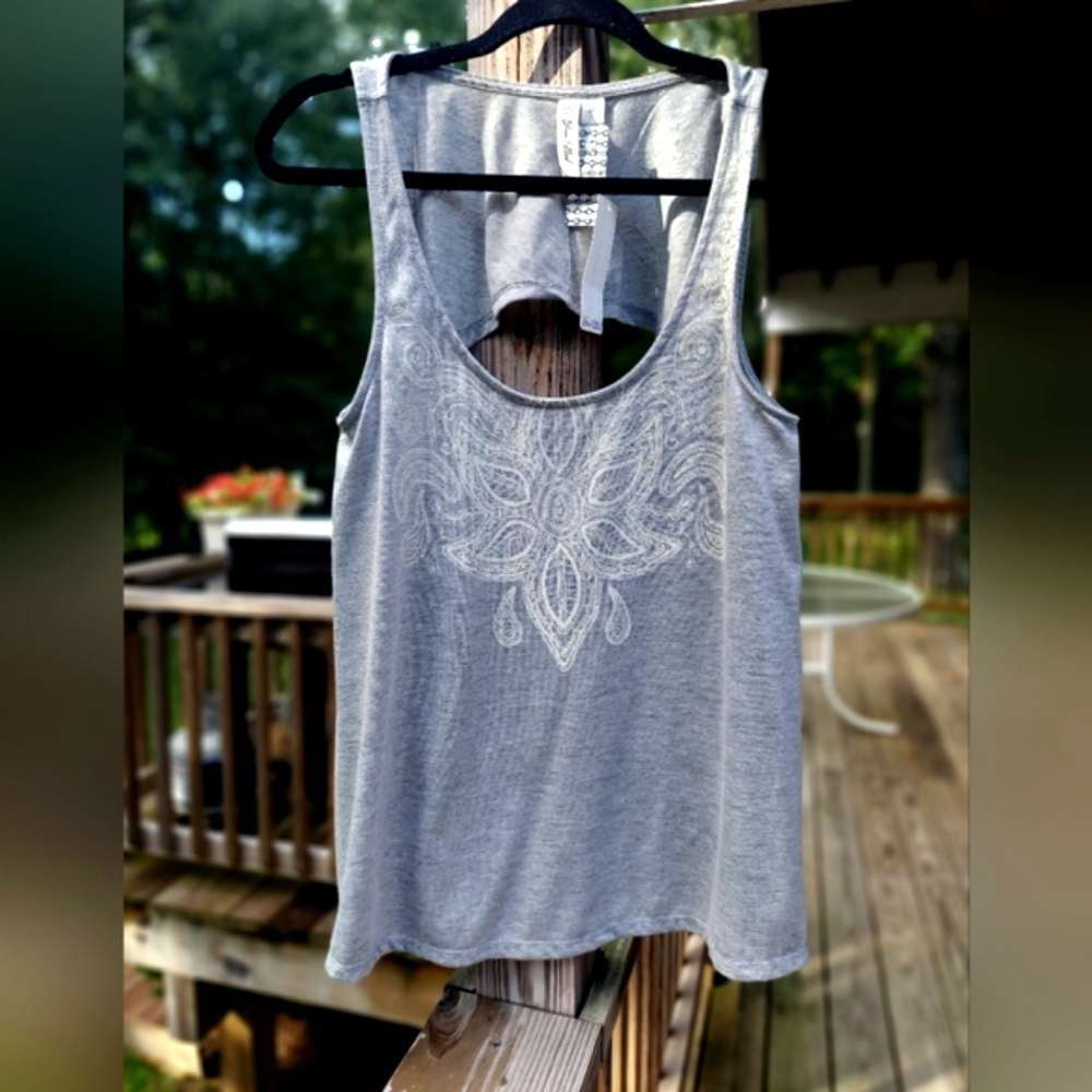 Others Follow Gaby Heather Grey design tank w Open back Ruffled sides Sz M